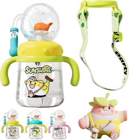 Drinking Cup with Whale Squirt 2025 Kids Weighted Sippy Cups No Spill Cute Water Bottle with Lids and Straws Leak Proof Handles ＆ Adjustable Strap 360 Squirting Milk Straw Training Sippy Cups (A1) in Saudi Arabia