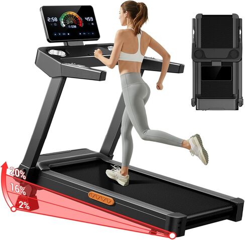 UMAY 20% Incline Treadmill for Home, 400 lb Capacity - Folding Treadmills wtih 3.5HP, 42.5" Wide Running Area & Shock Absorption for Running/Walking in Kuwait