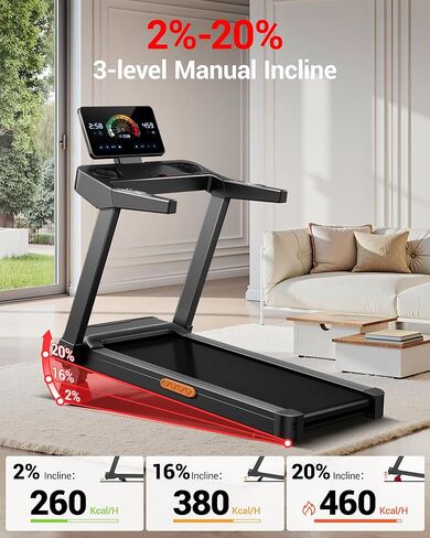 UMAY 20% Incline Treadmill for Home, 400 lb Capacity - Folding Treadmills wtih 3.5HP, 42.5" Wide Running Area & Shock Absorption for Running/Walking in Kuwait