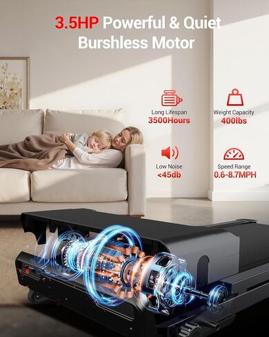 UMAY 20% Incline Treadmill for Home, 400 lb Capacity - Folding Treadmills wtih 3.5HP, 42.5" Wide Running Area & Shock Absorption for Running/Walking in Kuwait