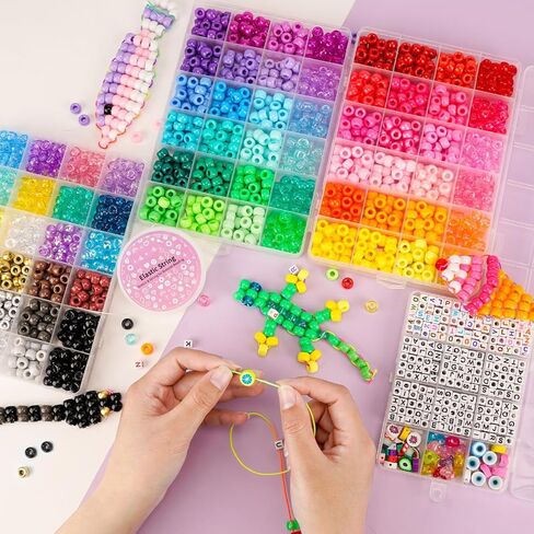 Paodey 2400pcs Pony Beads, 72 Colors 9mm Friendship Bracelets Making Kit, Rainbow Kandi Beads Bulk Letter Beads for Name Bracelets Jewelry Making Crafts with Elastic String in Kuwait