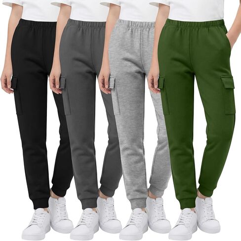 Oakgarden 4 Pack Boys Cargo Sweatpants Athletic Elastic Waist Workout Joggers Kids Casual Soft Sweat Pants with Pockets in Saudi Arabia
