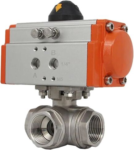 1PCS DN25 304 stainless steel pneumatic ball valve three-way T/L AT pneumatic actuator internal thread ball valve in Saudi Arabia