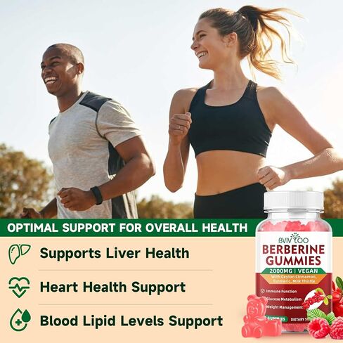 Premium Berberine Gummies, 2000mg High Potency Berberine HCI Supplement, Plus Ceylon Cinnamon, Milk Thistle for Women & Men, Immune System & Metabolism Support - 60 Gummies in Kuwait