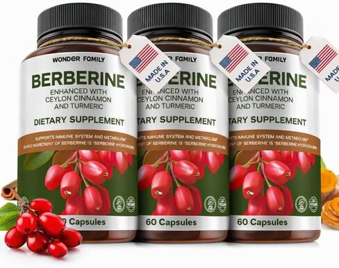 WONDER FAMILY Berberine 500 mg GLP-1 Weight Loss Supplement – Berberine HCl with Ceylon Cinnamon, Probiotics, Vitamin D3 & K2 – Glucose Metabolism & Appetite Support – 1 Pack - 60 Capsules in Saudi Arabia