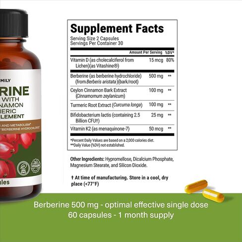 WONDER FAMILY Berberine 500 mg GLP-1 Weight Loss Supplement – Berberine HCl with Ceylon Cinnamon, Probiotics, Vitamin D3 & K2 – Glucose Metabolism & Appetite Support – 1 Pack - 60 Capsules in Saudi Arabia
