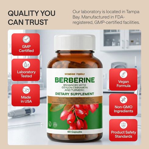 WONDER FAMILY Berberine 500 mg GLP-1 Weight Loss Supplement – Berberine HCl with Ceylon Cinnamon, Probiotics, Vitamin D3 & K2 – Glucose Metabolism & Appetite Support – 1 Pack - 60 Capsules in Saudi Arabia