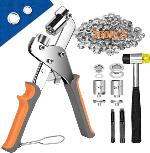 Heavy Duty Grommet Tool Kit, 1/4 and 3/8 Inch Handheld Hole Punch Pliers with 200 Eyelets and Grommets for Tarps Canvas Banner Leather Fabric (10mm/6mm) in Saudi Arabia