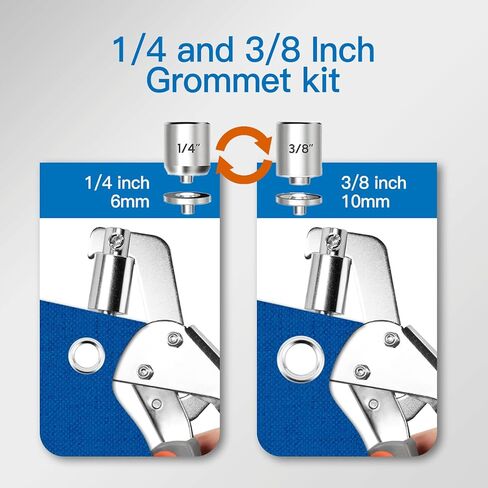 Heavy Duty Grommet Tool Kit, 1/4 and 3/8 Inch Handheld Hole Punch Pliers with 200 Eyelets and Grommets for Tarps Canvas Banner Leather Fabric (10mm/6mm) in Saudi Arabia