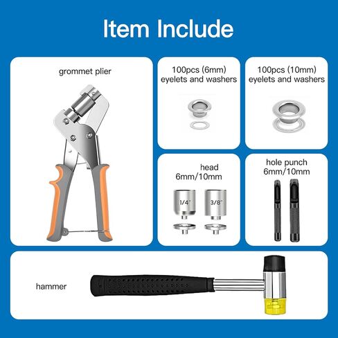 Heavy Duty Grommet Tool Kit, 1/4 and 3/8 Inch Handheld Hole Punch Pliers with 200 Eyelets and Grommets for Tarps Canvas Banner Leather Fabric (10mm/6mm) in Saudi Arabia