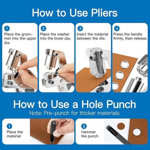 Heavy Duty Grommet Tool Kit, 1/4 and 3/8 Inch Handheld Hole Punch Pliers with 200 Eyelets and Grommets for Tarps Canvas Banner Leather Fabric (10mm/6mm) in Saudi Arabia