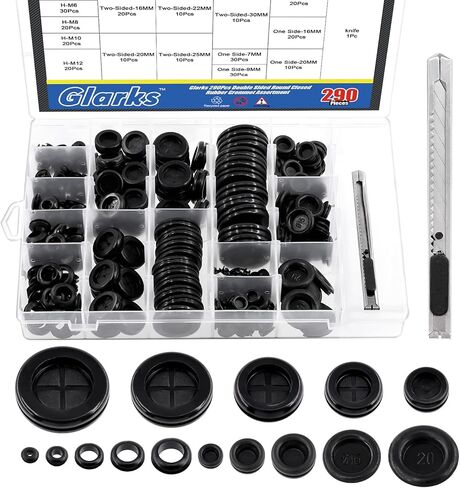 Glarks 20Pcs Oval Closed Rubber Grommet Assortment, 5 Size Double Sided Rubber Grommets Firewall Hole Plug Set Electrical Wire Gasket with 1Pc Retractable Knife for Wire, Plug, Automotive, Plumbing in Saudi Arabia