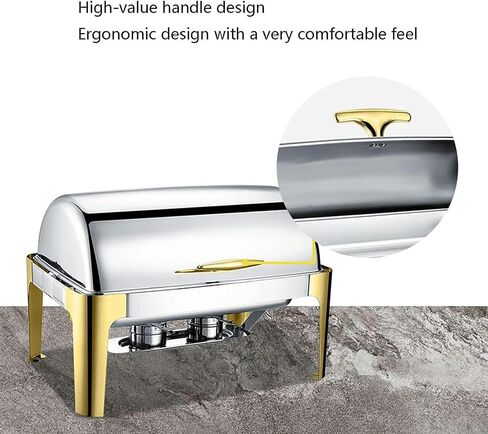 Catering Foods Heaters - Buffet Set with Rectangular Roll Top Hot Pots and Water Pans for Banquets and Events,Gold Steel Cover 9L in Saudi Arabia