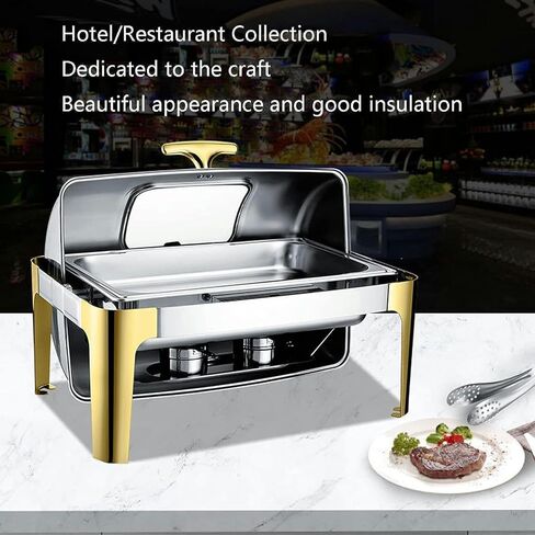 Catering Foods Heaters - Buffet Set with Rectangular Roll Top Hot Pots and Water Pans for Banquets and Events,Gold Steel Cover 9L in Saudi Arabia