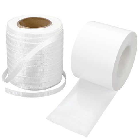 Pangda 2 Pcs Shrink Wrap Strapping Kit 4" x 60 Yard White Shrink Wrap Tape 1/2" x 500' Cross Woven Poly Strapping Cord Insulation Strength for Boat and Any Outdoor Equipment Installation in Saudi Arabia