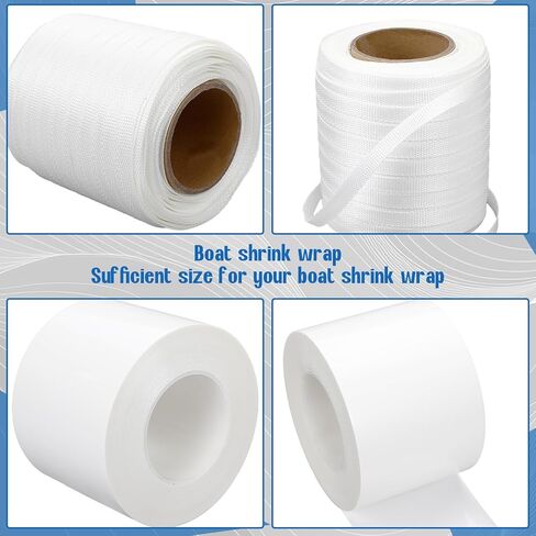 Pangda 2 Pcs Shrink Wrap Strapping Kit 4" x 60 Yard White Shrink Wrap Tape 1/2" x 500' Cross Woven Poly Strapping Cord Insulation Strength for Boat and Any Outdoor Equipment Installation in Saudi Arabia