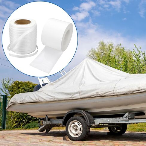 Pangda 2 Pcs Shrink Wrap Strapping Kit 4" x 60 Yard White Shrink Wrap Tape 1/2" x 500' Cross Woven Poly Strapping Cord Insulation Strength for Boat and Any Outdoor Equipment Installation in Saudi Arabia