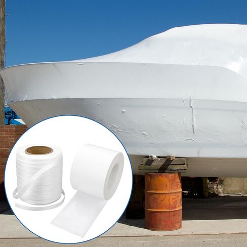 Pangda 2 Pcs Shrink Wrap Strapping Kit 4" x 60 Yard White Shrink Wrap Tape 1/2" x 500' Cross Woven Poly Strapping Cord Insulation Strength for Boat and Any Outdoor Equipment Installation in Saudi Arabia