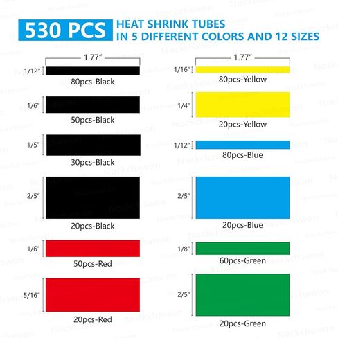 Heat Shrink Tubing Kit - 530 Pcs 2:1 Ratio Waterproof Insulation Sleeves with Storage Case,Colored Adhesive Lined Tubes with 12 Sizes for Home Repairs,Electronics,DIY Projects in Saudi Arabia