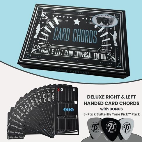 أوتار بطاقة الجيتار مع لهجة اللقطات إصدار فاخر مع حافظة | عازفو الجيتار الذين يستخدمون اليد اليمنى واليسرى (يناسب جميع القيثارات ذات الحجم الكامل) يتعلمون العزف على الأغاني المفضلة لديك في دقائق. in Kuwait