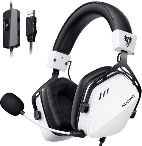 NUBWO HG03 USB Gaming Headset with 7.1 Surround and FPS Sound, Wired Headphones with Noise Canceling Mic, Comfortable Design for PC, Laptop - White Petal in Kuwait