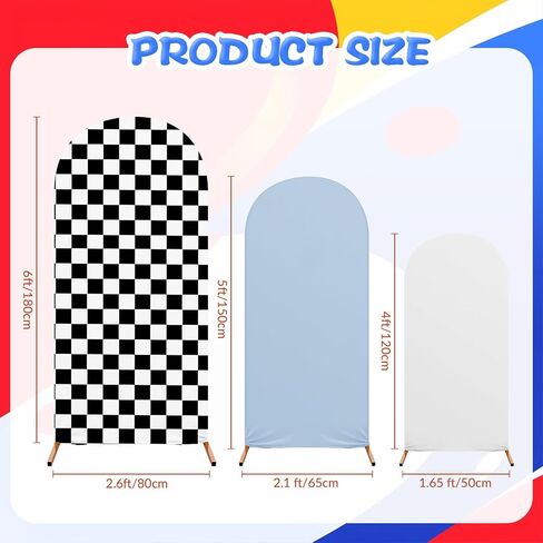 Arch Backdrop Cover Set of 3 Wedding Arch Covers Spandex Backdrop Stand 4ft, 5ft, 6ft for Wedding Birthday Banquet Boy Girl Ceremony Decoration (Blue,Fast Party) in Saudi Arabia
