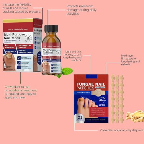 Toenail Fungus Patches 21 Pcs + Liquid Solution 1 Fl Oz 8-Hour Overnight Repair safely and gently Treatment Toenail,Fast Acting Hydrogel Nail Care-Strengthens & Improves Discoloration and Thickness in Saudi Arabia