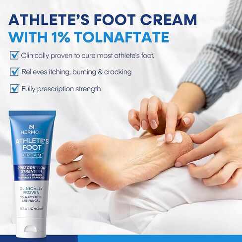 مجموعة علاج قدم الرياضيين من هيرمون: كريم مضاد للفطريات مثبت سريريًا مع تولنافتات 1% وصابون زيت شجرة الشاي - تخفيف سريع المفعول للحكة والحرق والتشقق - أنبوب 2 أونصة / قالب 4 أونصة in Kuwait