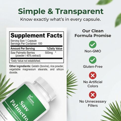 مركب دكتور فيتامين سو بالميتو 500 مجم، مستخلص 45%، 100 كبسولة، مكمل عشبي غير معدل وراثيًا لدعم صحة الرجال in Kuwait