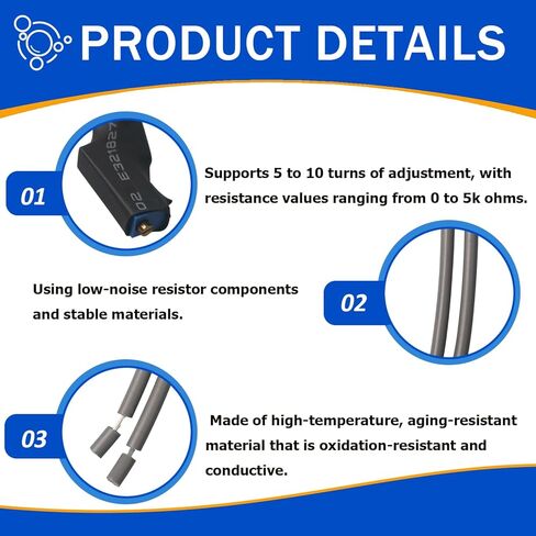 3 قطع من المقاومات المتغيرة من 5 إلى 10 دورات، متوافقة مع المقاومات المتغيرة Metra IBVR 5K Ohm لمقاومات متغيرة للسيارات من 5 إلى 10 دورات ومقاومات قابلة للتعديل من 0 إلى 5K للمعدات الصوتية in Kuwait