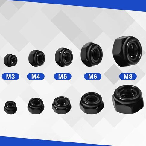 50Pcs M4 x 0.7mm Locknuts, Metric Self-Lock Nylon Inserted Hex Lock Nuts Black Zinc Plated 304 Stainless Steel Self Clinching Nut for Auto, Machine, Furniture, Tiny Nut with Storage Box in Saudi Arabia