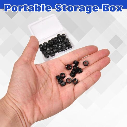 50Pcs M4 x 0.7mm Locknuts, Metric Self-Lock Nylon Inserted Hex Lock Nuts Black Zinc Plated 304 Stainless Steel Self Clinching Nut for Auto, Machine, Furniture, Tiny Nut with Storage Box in Saudi Arabia