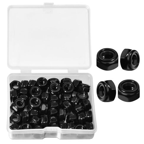50Pcs M4 x 0.7mm Locknuts, Metric Self-Lock Nylon Inserted Hex Lock Nuts Black Zinc Plated 304 Stainless Steel Self Clinching Nut for Auto, Machine, Furniture, Tiny Nut with Storage Box in Saudi Arabia