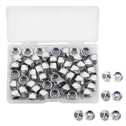 50Pcs M4 x 0.7mm Locknuts, Metric Self-Lock Nylon Inserted Hex Lock Nuts Black Zinc Plated 304 Stainless Steel Self Clinching Nut for Auto, Machine, Furniture, Tiny Nut with Storage Box in Saudi Arabia