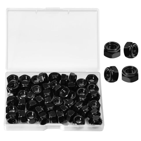 50Pcs M4 x 0.7mm Locknuts, Metric Self-Lock Nylon Inserted Hex Lock Nuts Black Zinc Plated 304 Stainless Steel Self Clinching Nut for Auto, Machine, Furniture, Tiny Nut with Storage Box in Saudi Arabia