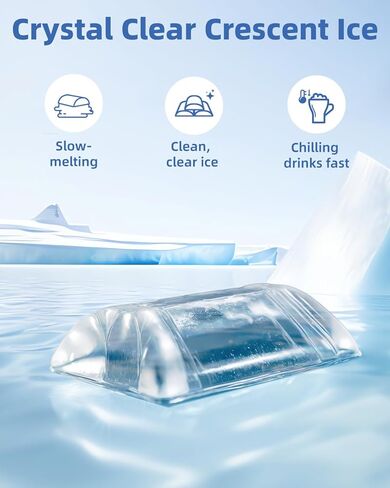 COWSAR Commercial Crescent Ice Maker Machine 120Lbs/24H, Ready in 12Mins, Undercounter Ice Makers with 26Lbs Storage Capacity, Self-Cleaning Freestanding Crescent Ice Machine for Whiskey/Coffee/Drinks in Kuwait