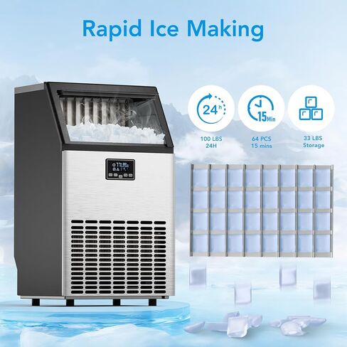 COWSAR Commercial Crescent Ice Maker Machine 120Lbs/24H, Ready in 12Mins, Undercounter Ice Makers with 26Lbs Storage Capacity, Self-Cleaning Freestanding Crescent Ice Machine for Whiskey/Coffee/Drinks in Kuwait