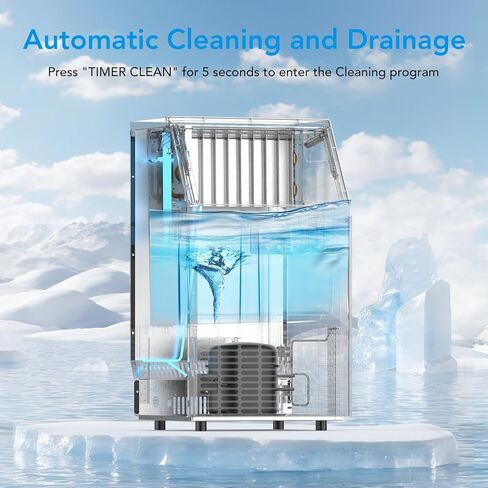 COWSAR Commercial Crescent Ice Maker Machine 120Lbs/24H, Ready in 12Mins, Undercounter Ice Makers with 26Lbs Storage Capacity, Self-Cleaning Freestanding Crescent Ice Machine for Whiskey/Coffee/Drinks in Kuwait