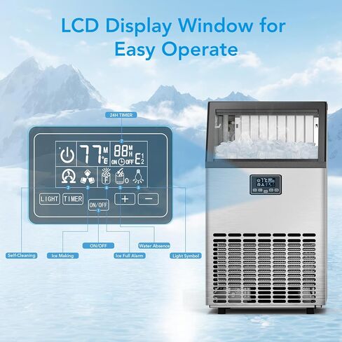 COWSAR Commercial Crescent Ice Maker Machine 120Lbs/24H, Ready in 12Mins, Undercounter Ice Makers with 26Lbs Storage Capacity, Self-Cleaning Freestanding Crescent Ice Machine for Whiskey/Coffee/Drinks in Kuwait