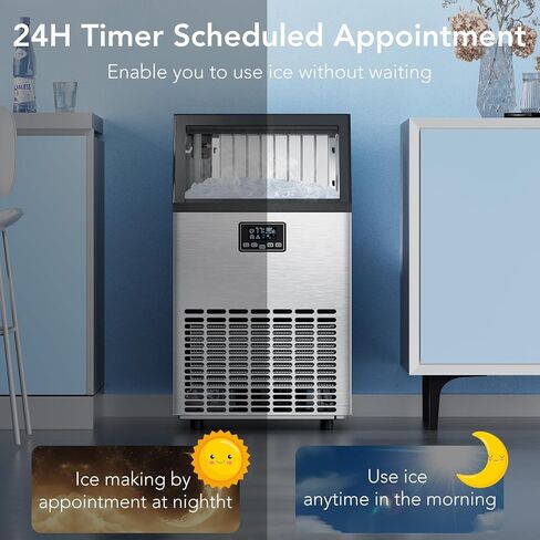 COWSAR Commercial Crescent Ice Maker Machine 120Lbs/24H, Ready in 12Mins, Undercounter Ice Makers with 26Lbs Storage Capacity, Self-Cleaning Freestanding Crescent Ice Machine for Whiskey/Coffee/Drinks in Kuwait