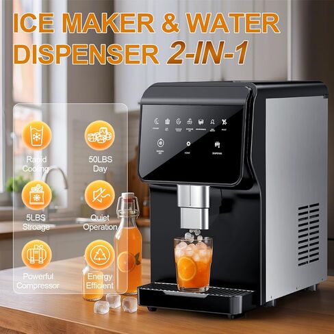 Countertop Nugget Ice Maker with Water Dispenser – 60 lbs/Day, 5 lbs Bin, Soft Chewable Ice Machine, Self-Cleaning Stainless Steel Ice Maker for Home, Kitchen, Bar, Office in Saudi Arabia
