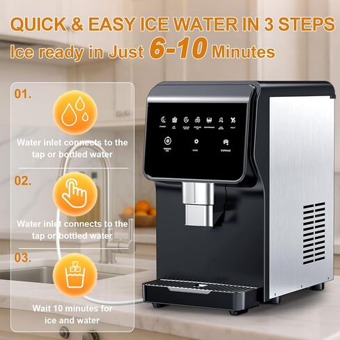 Countertop Nugget Ice Maker with Water Dispenser – 60 lbs/Day, 5 lbs Bin, Soft Chewable Ice Machine, Self-Cleaning Stainless Steel Ice Maker for Home, Kitchen, Bar, Office in Saudi Arabia