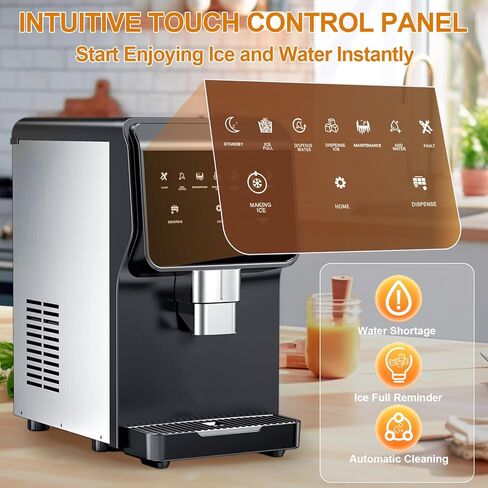 Countertop Nugget Ice Maker with Water Dispenser – 60 lbs/Day, 5 lbs Bin, Soft Chewable Ice Machine, Self-Cleaning Stainless Steel Ice Maker for Home, Kitchen, Bar, Office in Saudi Arabia