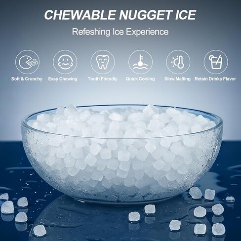 Countertop Nugget Ice Maker with Water Dispenser – 60 lbs/Day, 5 lbs Bin, Soft Chewable Ice Machine, Self-Cleaning Stainless Steel Ice Maker for Home, Kitchen, Bar, Office in Saudi Arabia