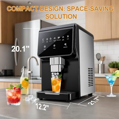 Countertop Nugget Ice Maker with Water Dispenser – 60 lbs/Day, 5 lbs Bin, Soft Chewable Ice Machine, Self-Cleaning Stainless Steel Ice Maker for Home, Kitchen, Bar, Office in Saudi Arabia