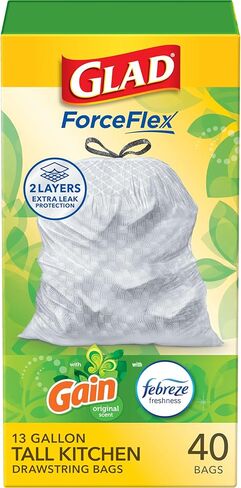 Glad ForceFlex Tall Kitchen Acags ، 13 Gallon ، Gain Original ، 140 Count (قد تختلف الحزمة) in Saudi Arabia