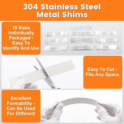 30 PCS Shim Stock Assortment, Thin Metal Strips Shims Stock 304 Stainless Steel 1" W x 6" L, Corrosion Resistant, Burr-Free, Bendable Metal shims for Leveling & DIY, 10 Thickness (0.0007"-0.01") in Saudi Arabia