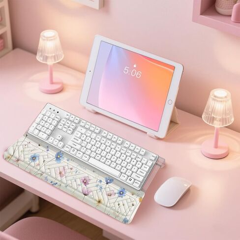 Mosiso Wrist Rest for Keyboard and Keyboard Stand Set ، Cosmos Flowers Flowers Ergonomic Wrist Rest ، وسادة خطوط المنسوجة غير المنسوجة مع حامل أكريليك سهل الطباعة للمكتب منزل ، أبيض in Saudi Arabia