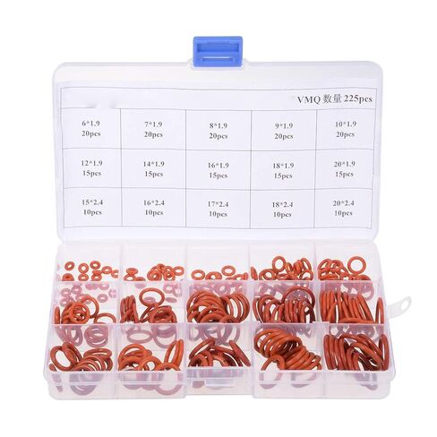 Silicone Rubber O-Ring Assortment Kit 225 Pieces 15 Sizes Metric VMQ Sealing Gasket Set (Red) in Saudi Arabia