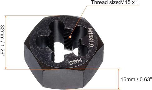 HARFINGTON Hex Threading Die M15 x 1 Metric Thread Right Hand High Speed Steel Rethreading Fixed Die Screw Cutting Tapping Repair Tool in Saudi Arabia
